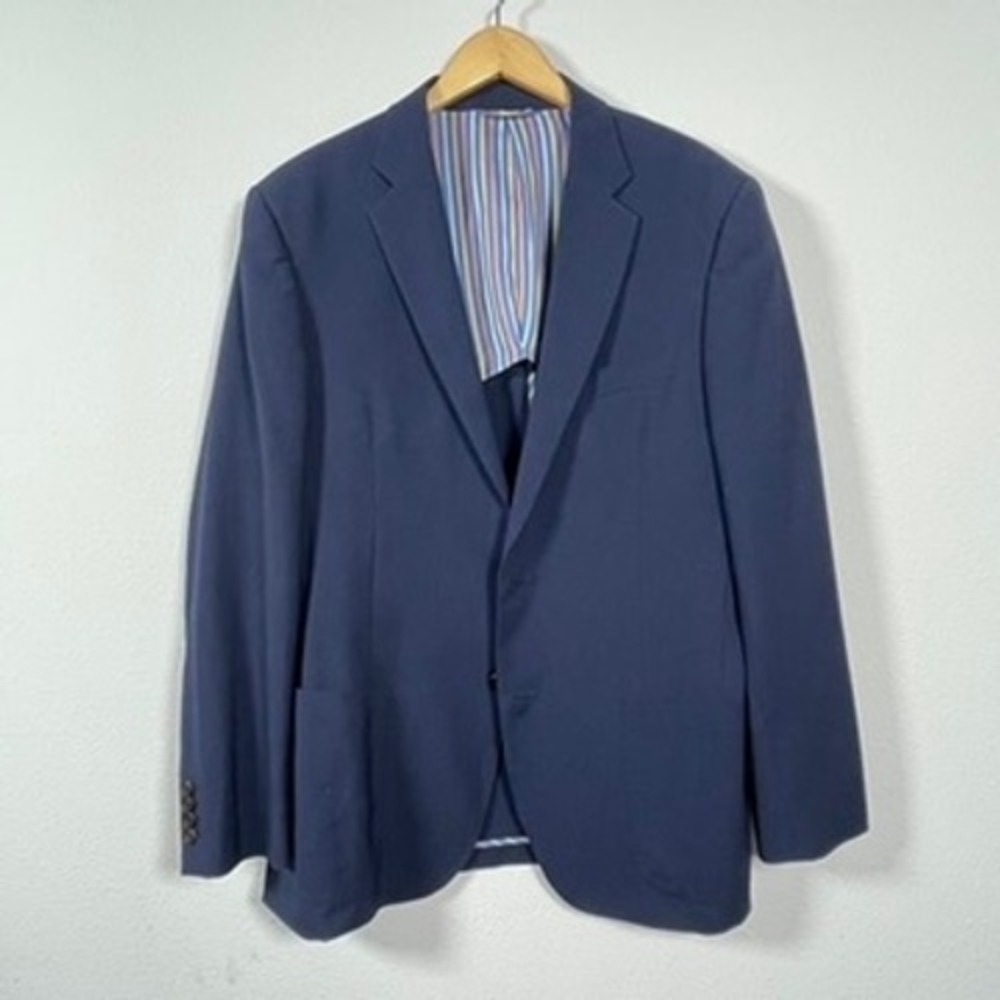 Ibiza‎ Blazer Navy Blue 42L Carini Wool Lycra Sports Coat Modern Preppy Office